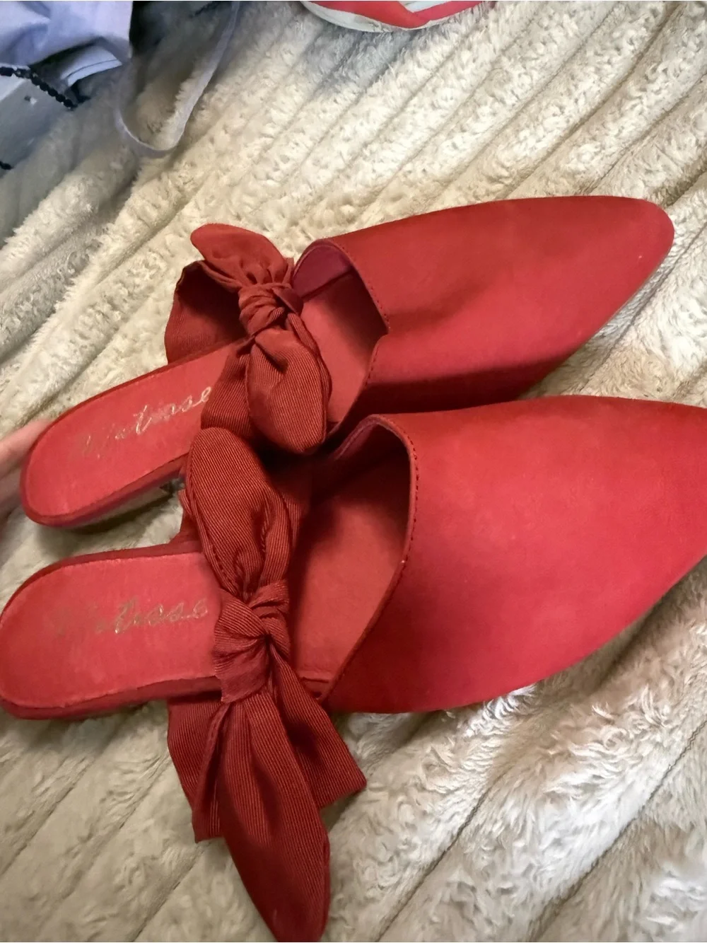 Matisse Red Pointed-Toe Bow Slip-On Mules
